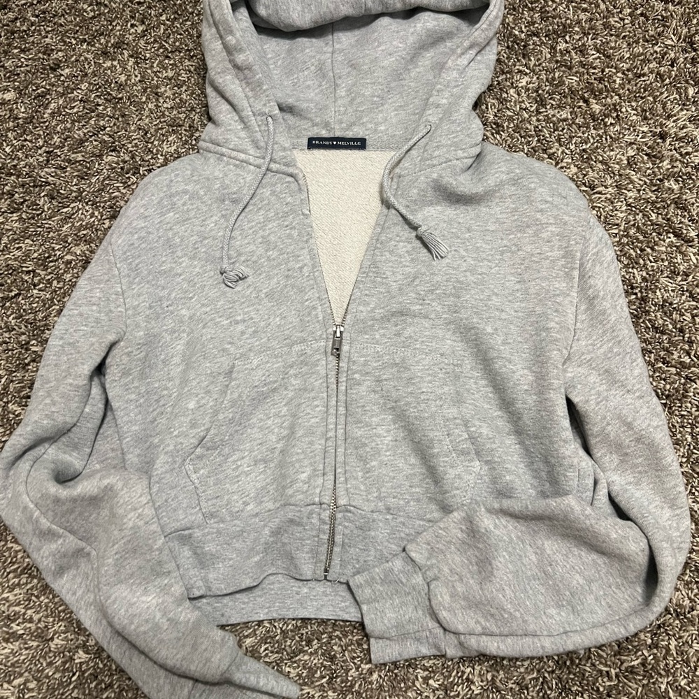 Brandy Melville Light Gray Cropped Zip Hoodie